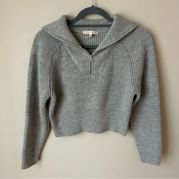 WAYF Nelle Half Zip Pullover Cropped Grey Collared Sweater Women’s Size Small - Picture 3 of 7